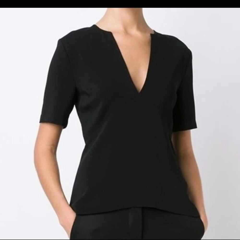 A.L.C. Clarissa Black V-Neck Blouse Sz 8 Dressy Chic Shortsleeve